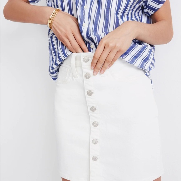 NWT Made Denim Skirt Mini Tule White Cream Stretch Button Front Size 30 - Picture 10 of 11